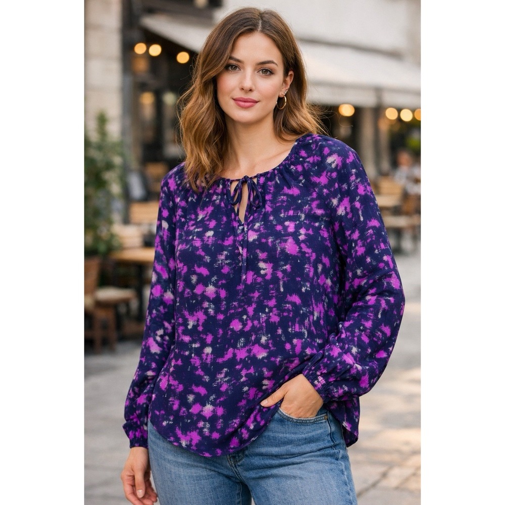 Rebecca Taylor Women Blouse Size 6 Silk Lightweight Casual Purple 3/4 sleeves
